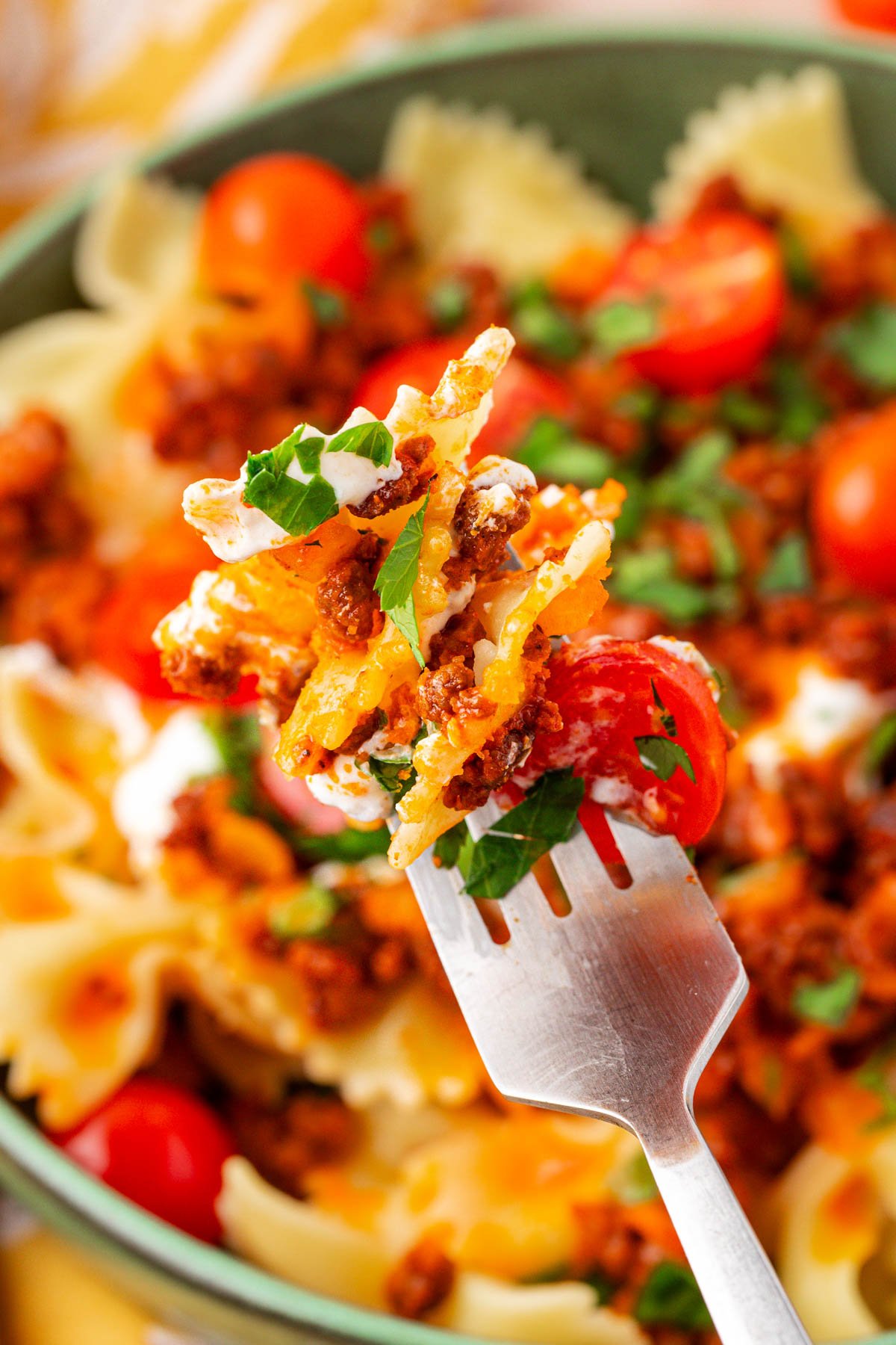 A forkful of Turkish pasta.